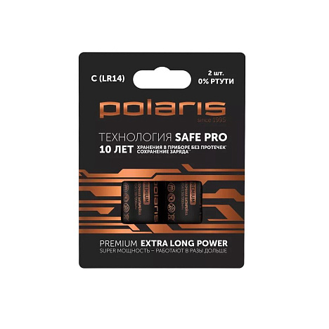 Батарейки щелочные Polaris PB LR14 (С) (2шт) Premium - фото №0