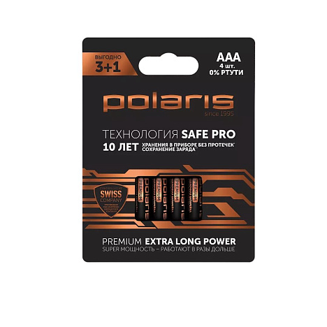 Батарейки щелочные Polaris PB AAA (4шт) Premium - фото №0